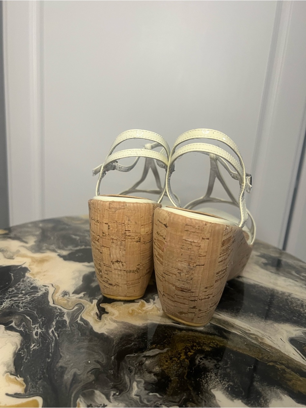 Vintage Y2K Stuart Weitzman White Cork Wedge Sandals - Picture 5 of 14